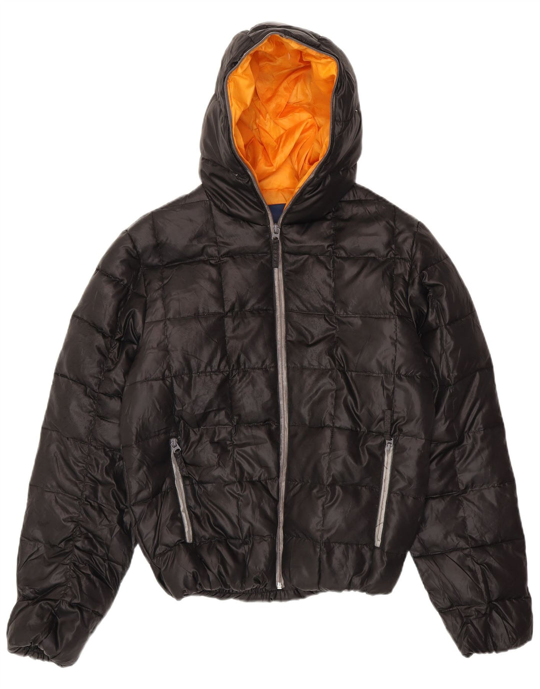 Zara wattierte Jungenjacke mit Kapuze, 13–14 Jahre, XL, schwarzes Polyester
