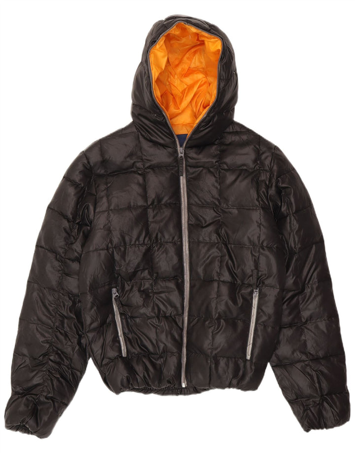 Zara wattierte Jungenjacke mit Kapuze, 13–14 Jahre, XL, schwarzes Polyester