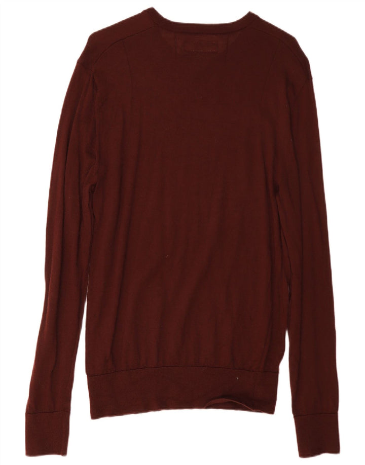 All Saints Herren-Pullover mit Rundhalsausschnitt, mittlere Burgunderrote Merinowolle