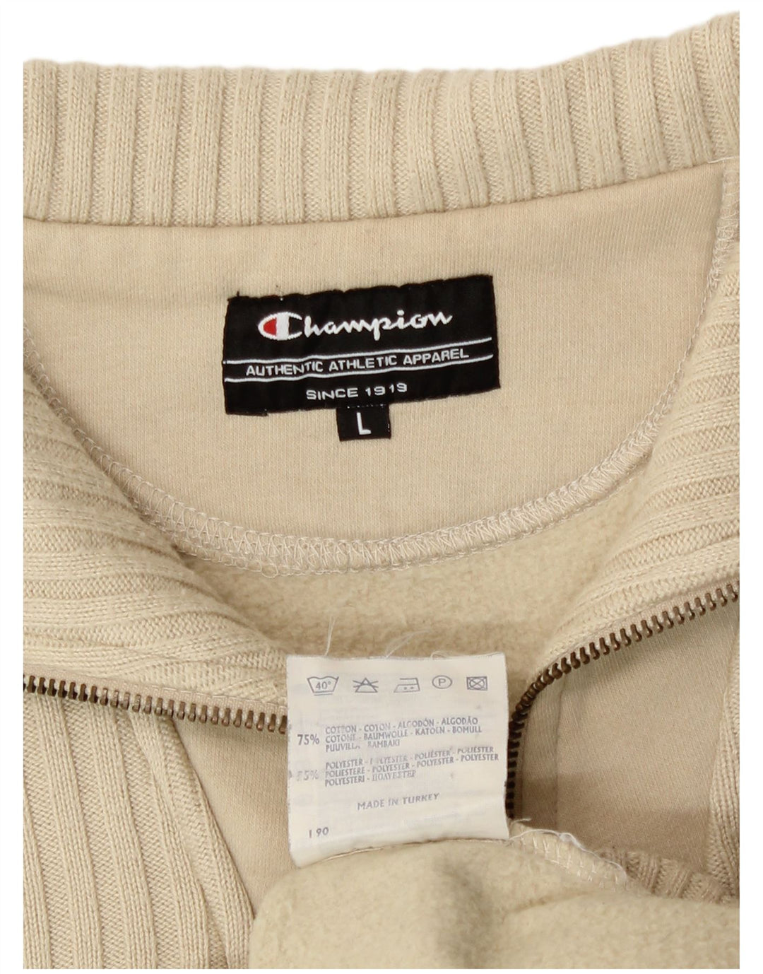 Champion Herren-Sweatshirt mit Reißverschluss am Hals, groß, beige Baumwolle