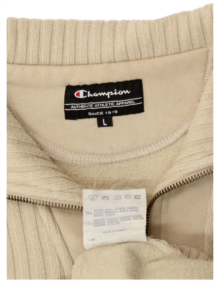 Champion Herren-Sweatshirt mit Reißverschluss am Hals, groß, beige Baumwolle