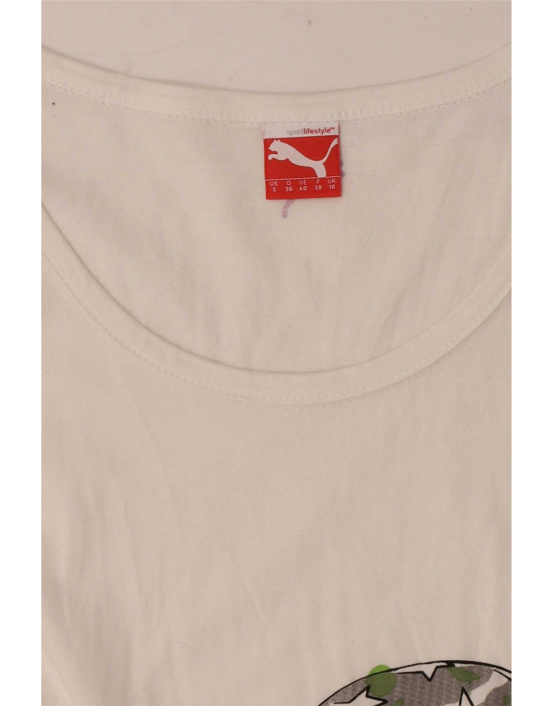 Puma Damen Regular Graphic T-Shirt Top UK 10 Small Weiß