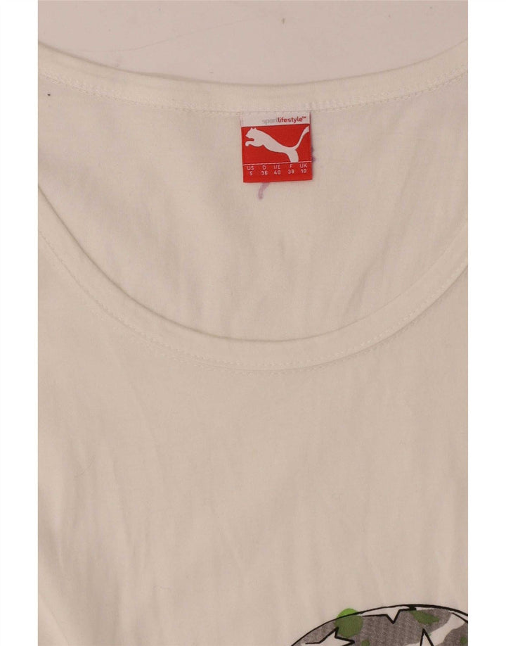 Puma Damen Regular Graphic T-Shirt Top UK 10 Small Weiß