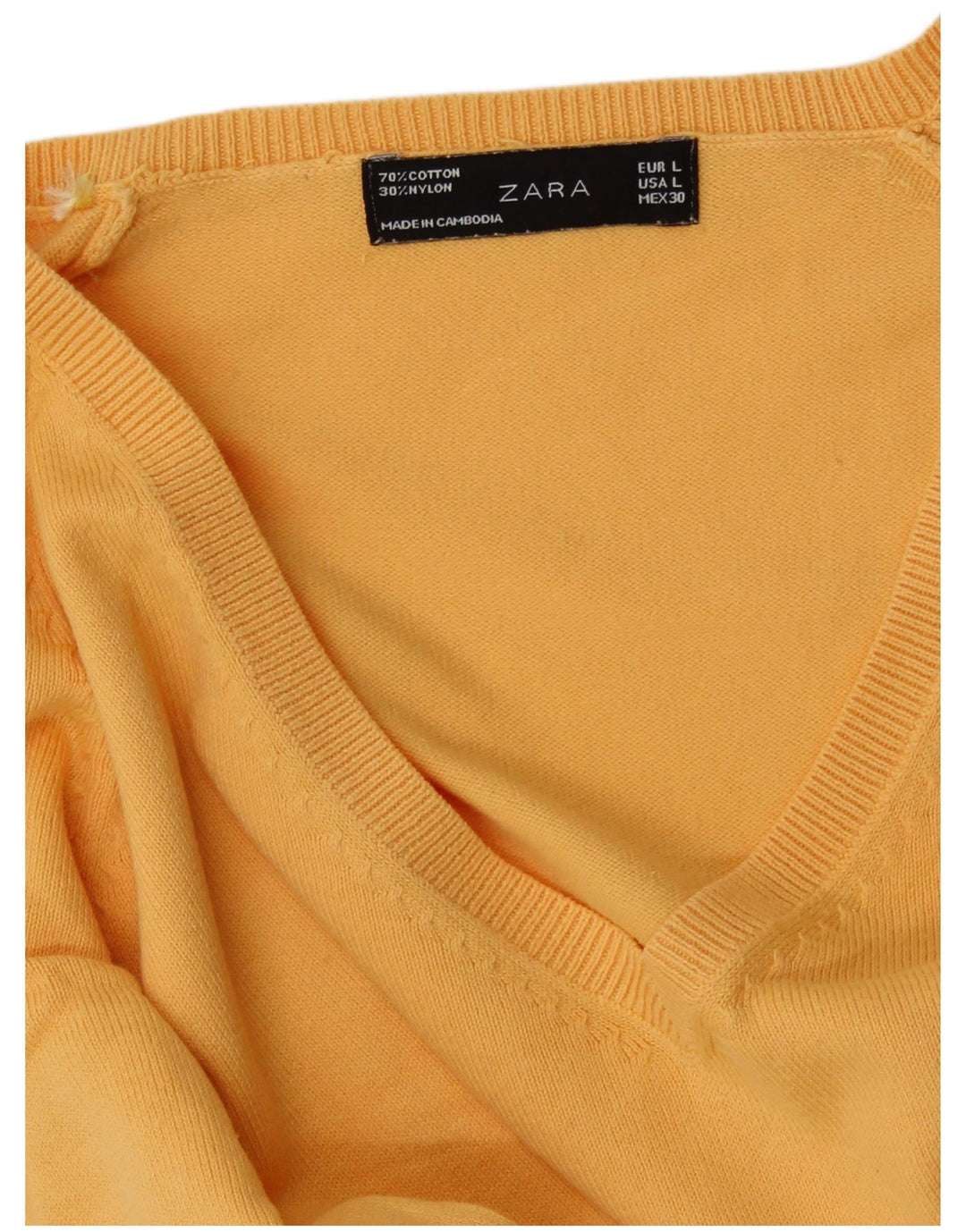 ZARA Damen-Pullover mit V-Ausschnitt, Gr. 40, Größe L, Gelb, Baumwolle