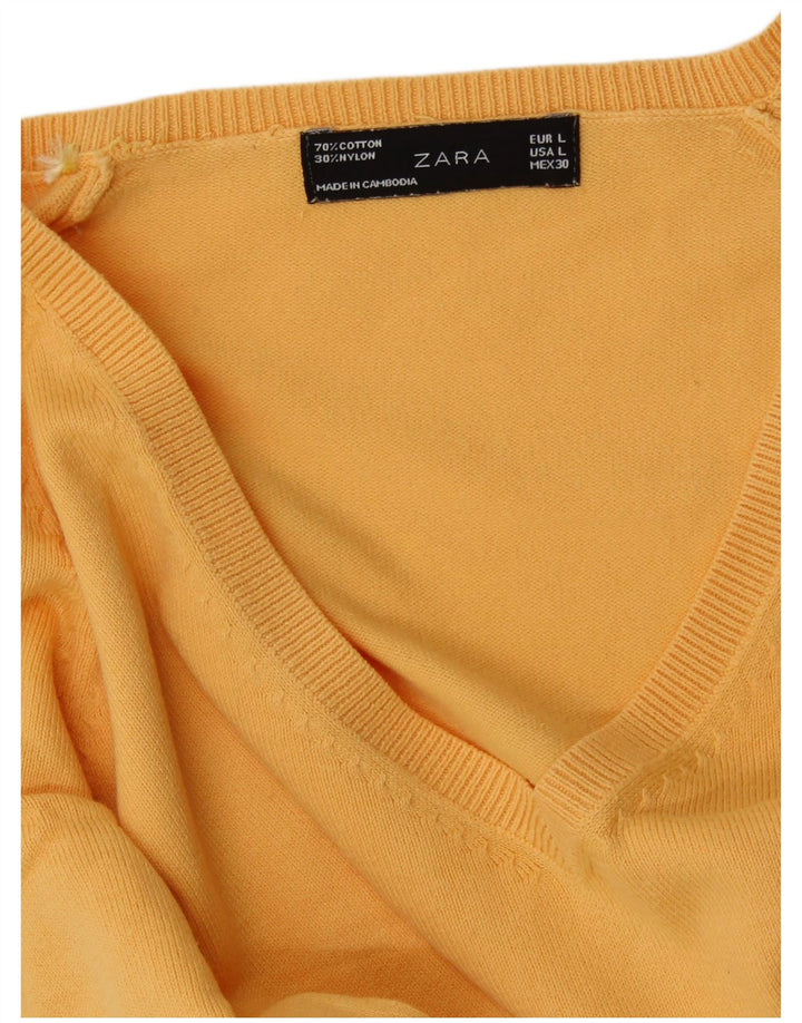 ZARA Damen-Pullover mit V-Ausschnitt, Gr. 40, Größe L, Gelb, Baumwolle