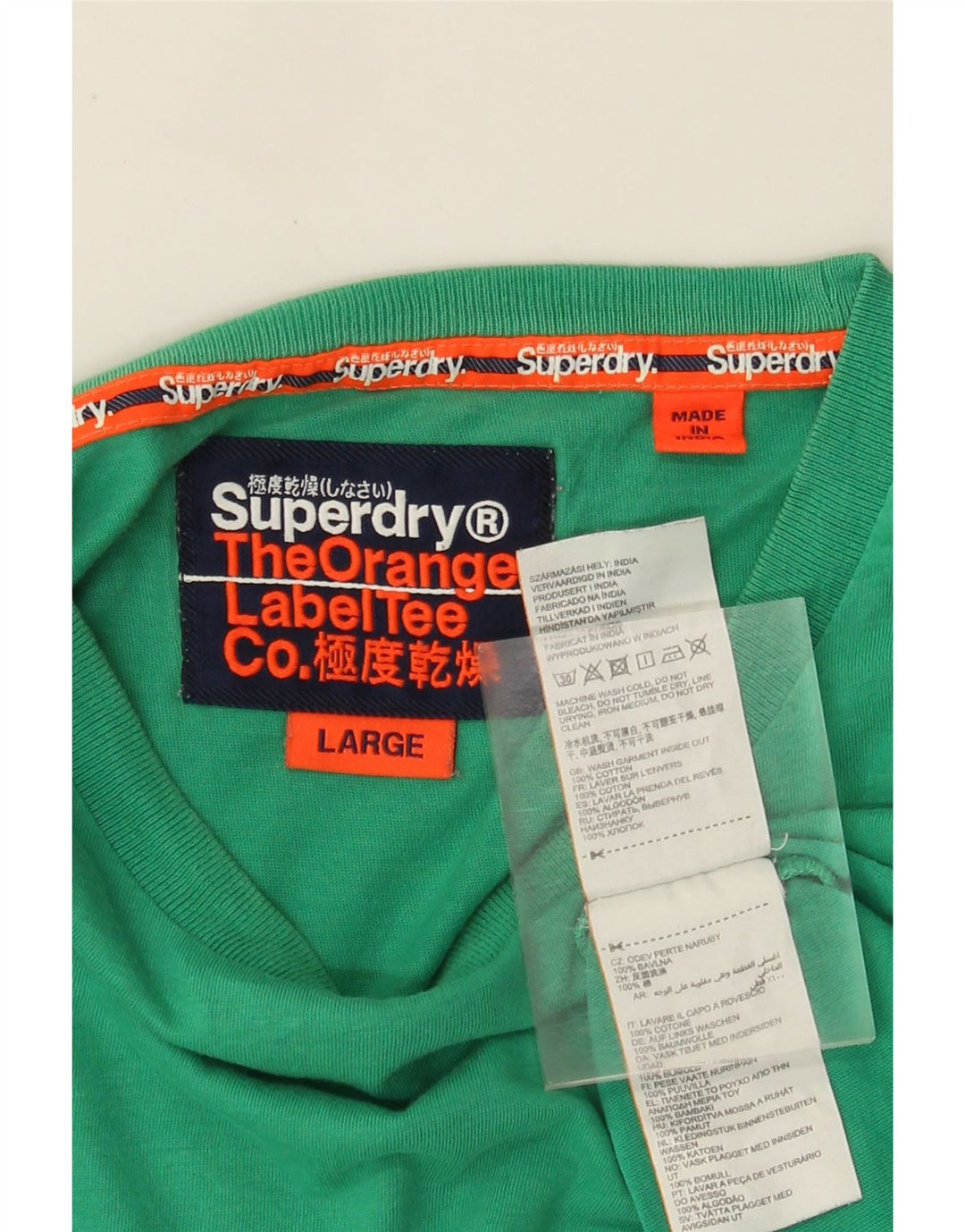 SUPERDRY Herren-T-Shirt-Oberteil, groß, grüne Baumwolle