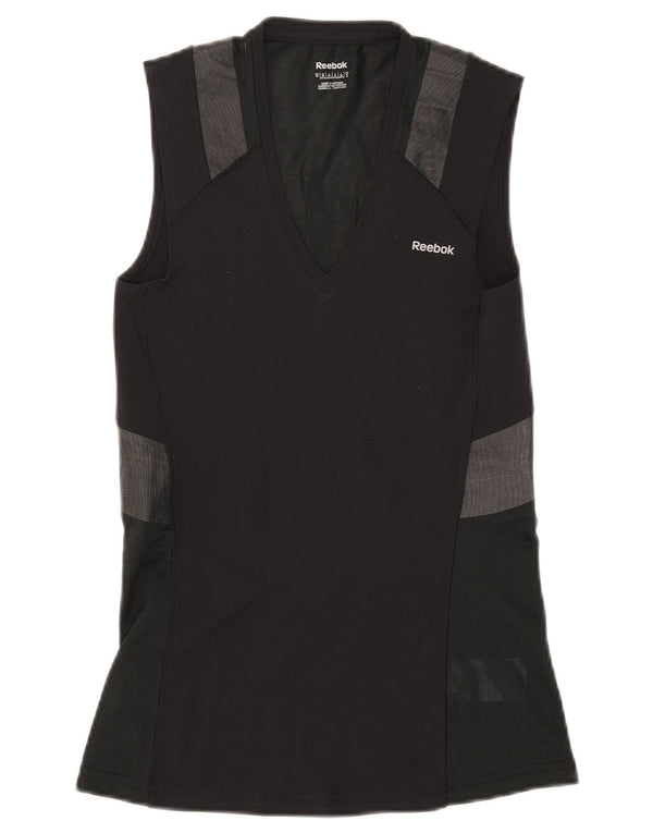 Reebok Damen-Trägershirt UK 12/14 Mittelschwarze Colourblock-Baumwolle