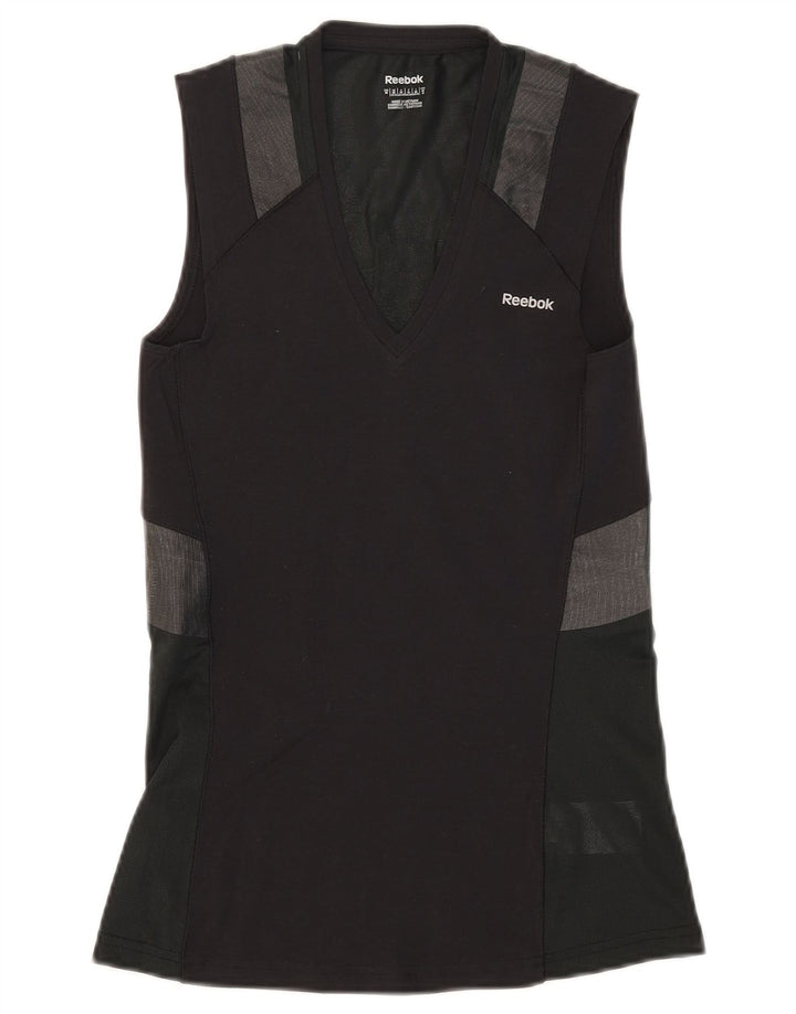 Reebok Damen-Trägershirt UK 12/14 Mittelschwarze Colourblock-Baumwolle