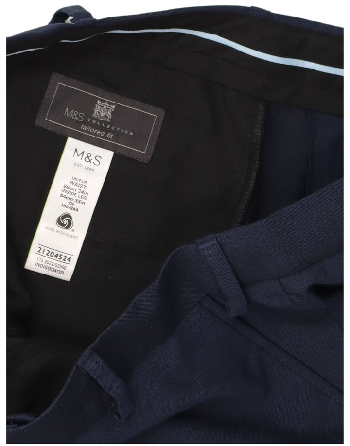 Gerade Herren-Anzughose von Marks & Spencer, W34, L33, Blau