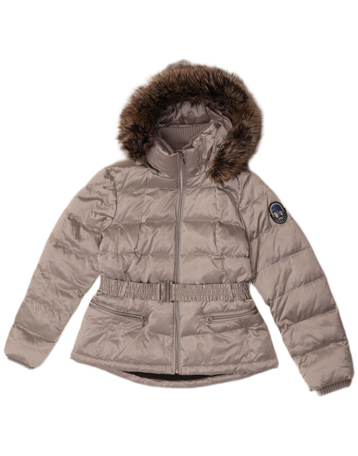 Lands End Womens Petite Hooded Wattierte Jacke UK 10 Small Silber Polyester