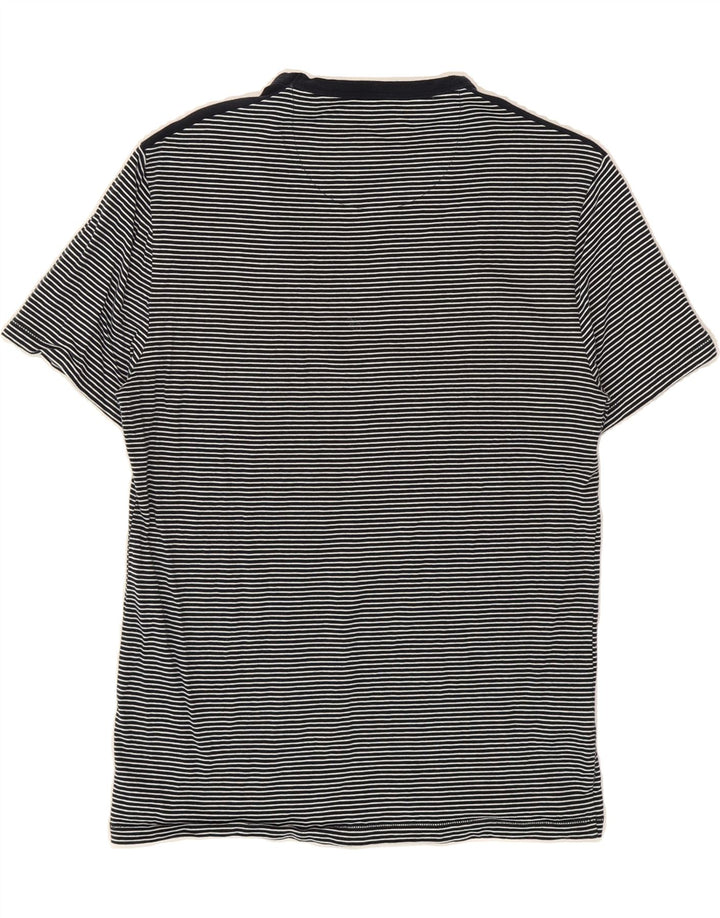 PENGUIN Mens T-Shirt Top Medium Navy Blue Pinstripe Cotton Vintage Penguin and Second-Hand Penguin from Messina Hembry 