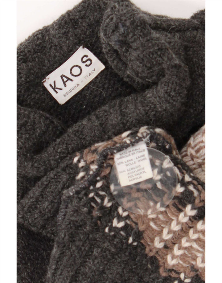 Kaos Rollkragenpullover für Damen, UK 14, Größe L, graue, geometrische Wolle