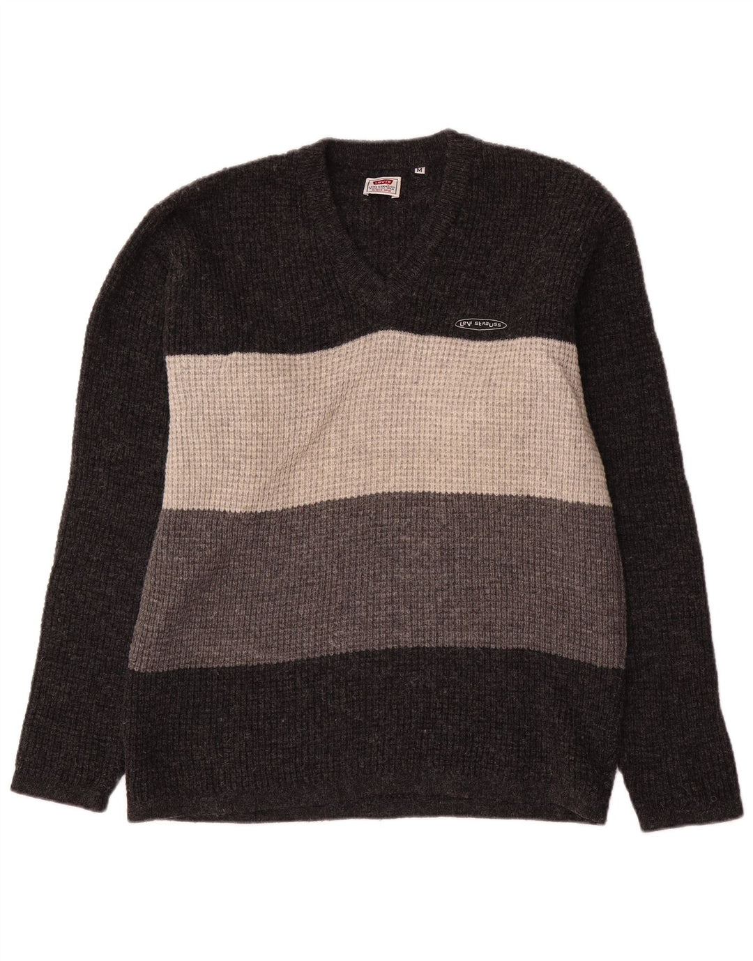Levi's Herren-Pullover mit V-Ausschnitt aus Wolle in mittelgrauem Colourblock-Design