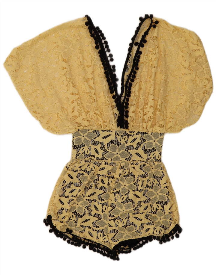 Vintage Damen Spitzen-Playsuit UK 12 Mittelgelb