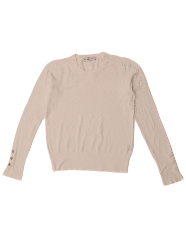 Zara Damen Crop Crew Neck Pullover Pullover UK 10 Small Weiß