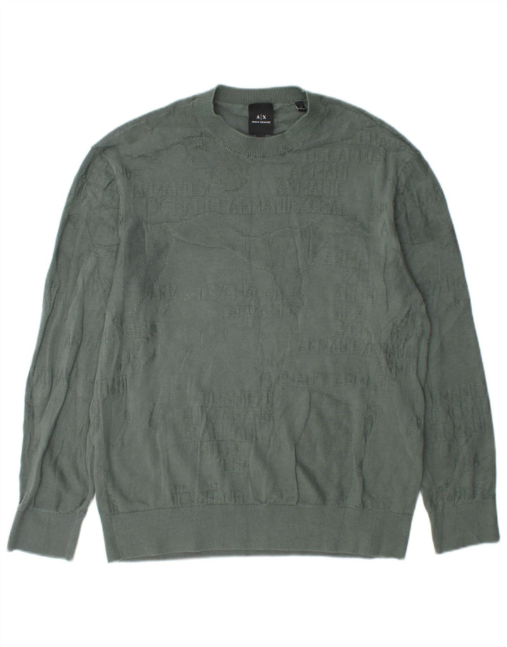 Armani Exchange Herren-Pullover mit Rundhalsausschnitt, Größe S, grüne Baumwolle