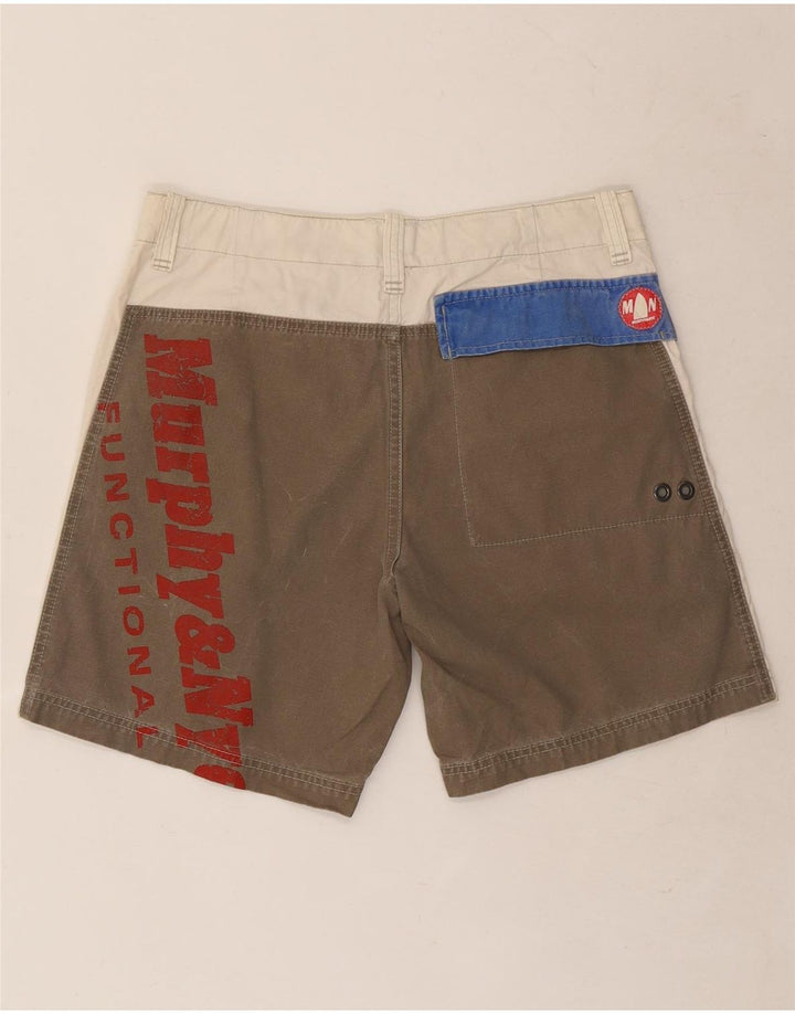 Murphy & Nye Herren Graphic Casual Shorts W32 Mittelweiße Colourblock-Baumwolle