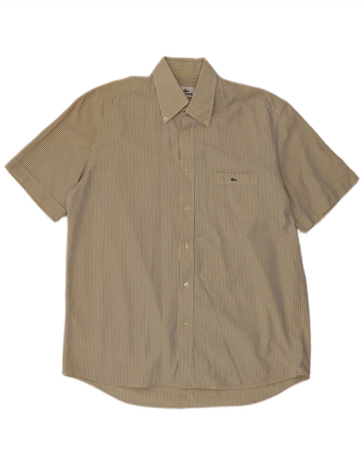 Lacoste Herren-Kurzarmhemd, Größe 42, groß, gelb kariert, Baumwolle