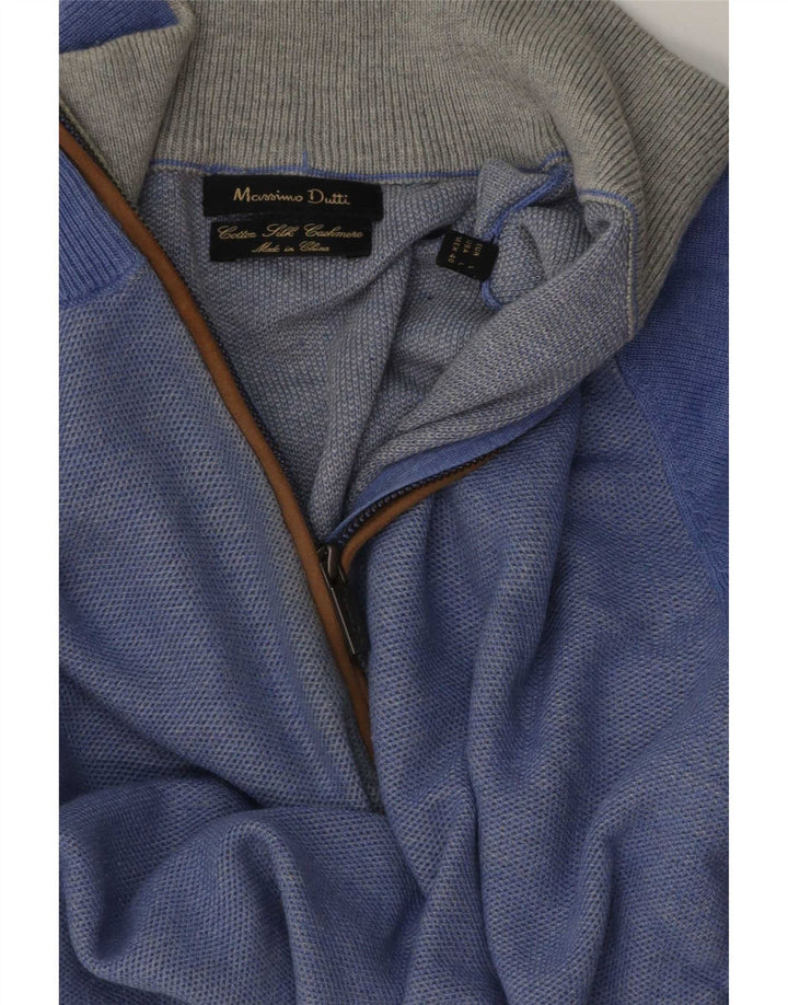 Massimo Dutti Herren-Pullover mit Reißverschluss am Hals, groß, aus blauer Baumwolle