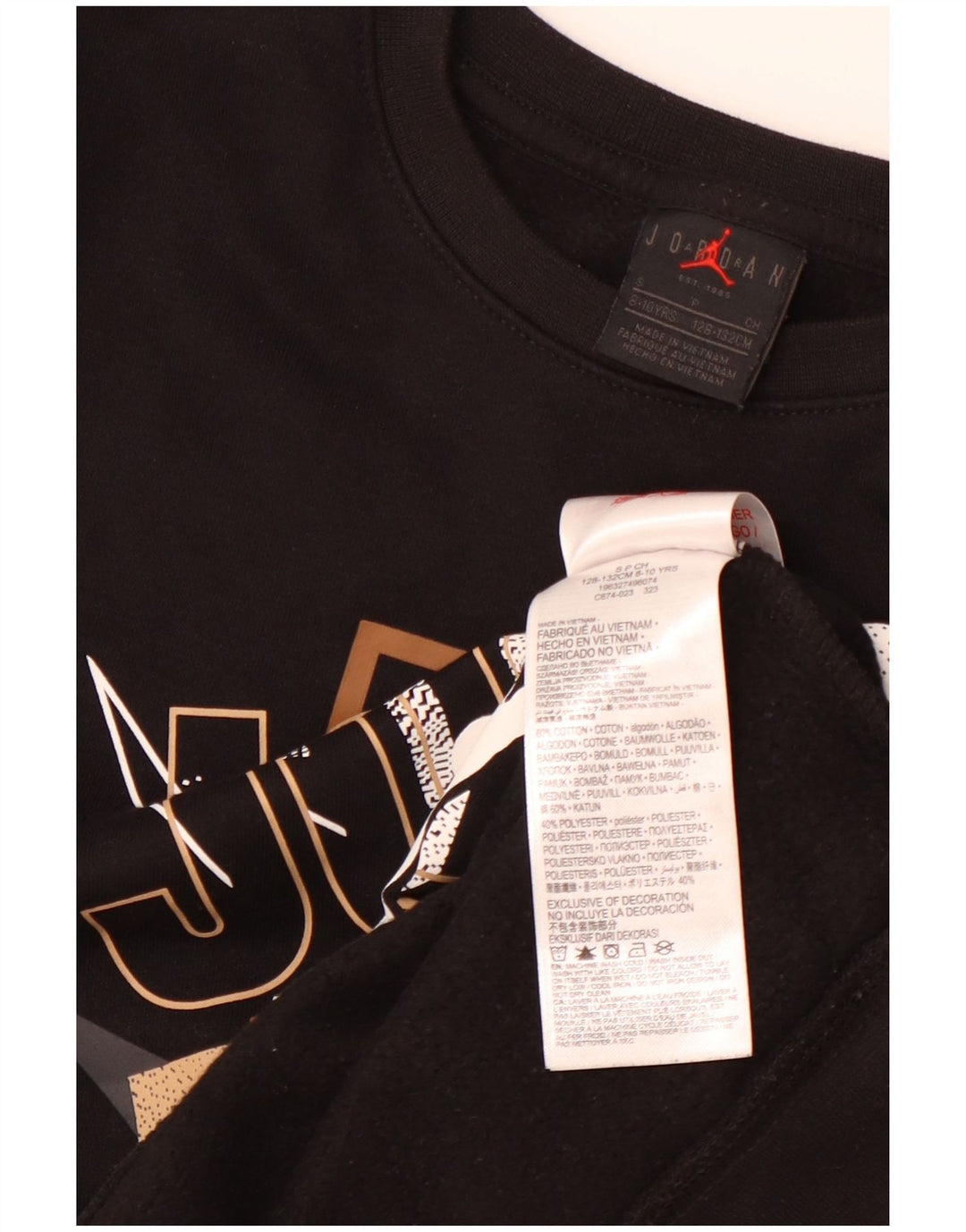 JORDAN Jungen-Sweatshirt mit Grafik, 8–9 Jahre, Größe S, schwarze Baumwolle