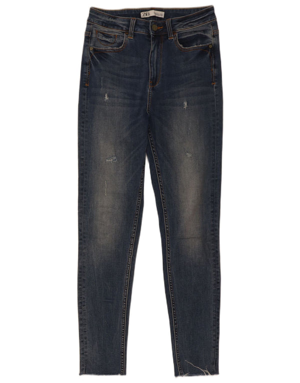 Zara Damen Distressed Skinny Jeans EU 36 XS W26 L28 Blaue Baumwolle