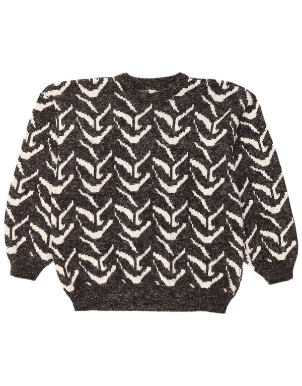 Vintage Damen Pullover mit Rundhalsausschnitt, Gr. 16, groß, schwarz, geometrisch