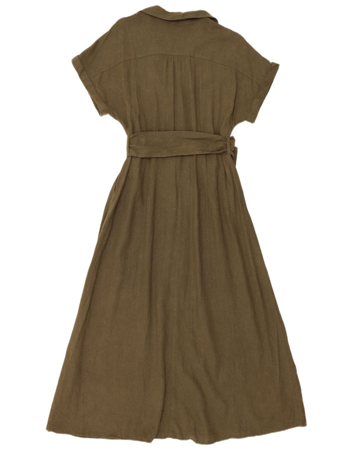 Zara Damen Maxikleid UK 14 Mittelgrünes Leinen