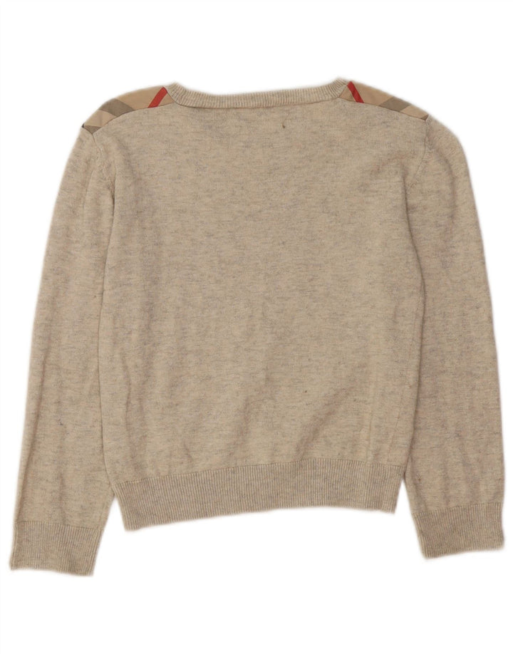 BURBERRY Mädchen-Pullover mit U-Boot-Ausschnitt, 7–8 Jahre, beige Baumwolle