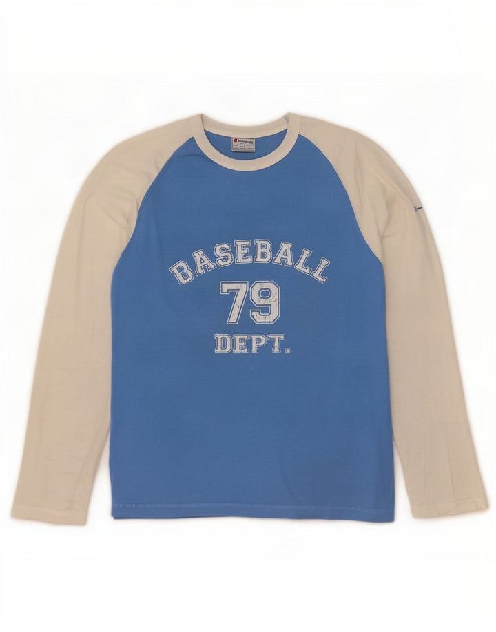 Champion Herren Grafik-Oberteil, langärmelig, groß, Blau, Colourblock-Baumwolle