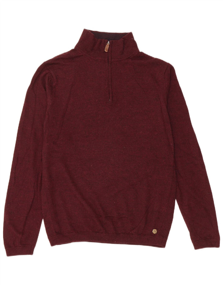 White Stuff Herren-Pullover mit Reißverschluss am Hals, große kastanienbraune Wolle