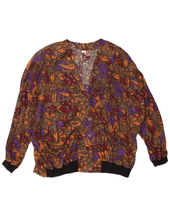 VINTAGE Damen Hemdbluse UK 20 2XL Braun geblümte Viskose