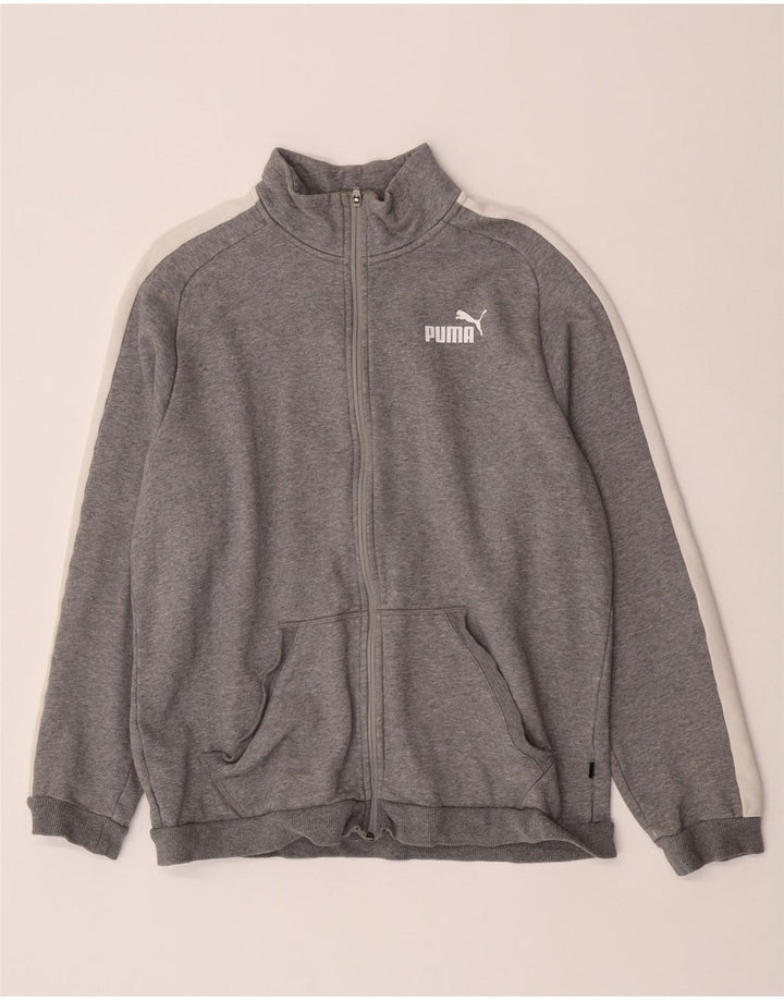 Puma Damen-Trainingsanzug-Oberteiljacke UK 16 Large Graue Colourblock-Baumwolle