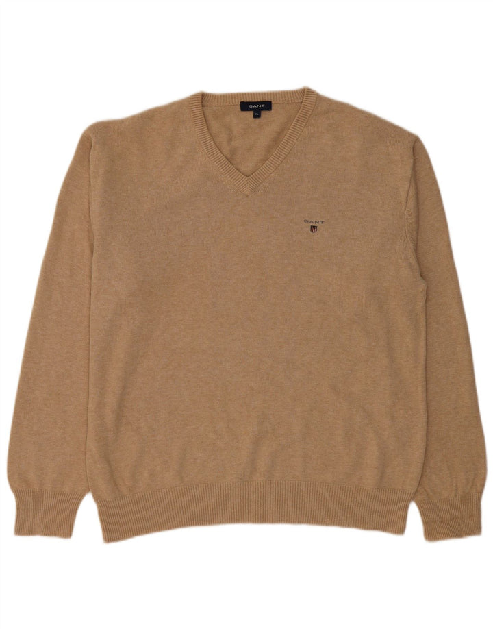 GANT Herren-Pullover mit V-Ausschnitt, XL, beige Baumwolle