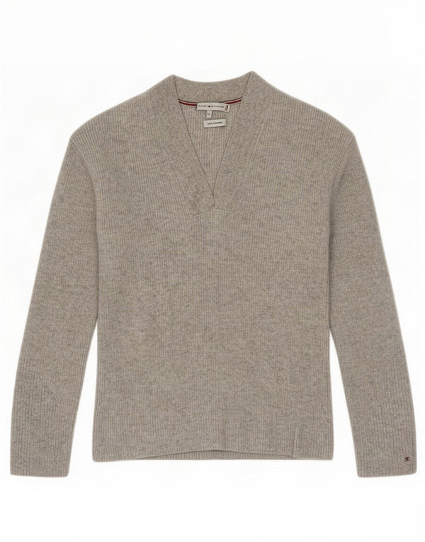 Tommy Hilfiger Damen-Pullover mit V-Ausschnitt, UK 4 XS, graue Wolle