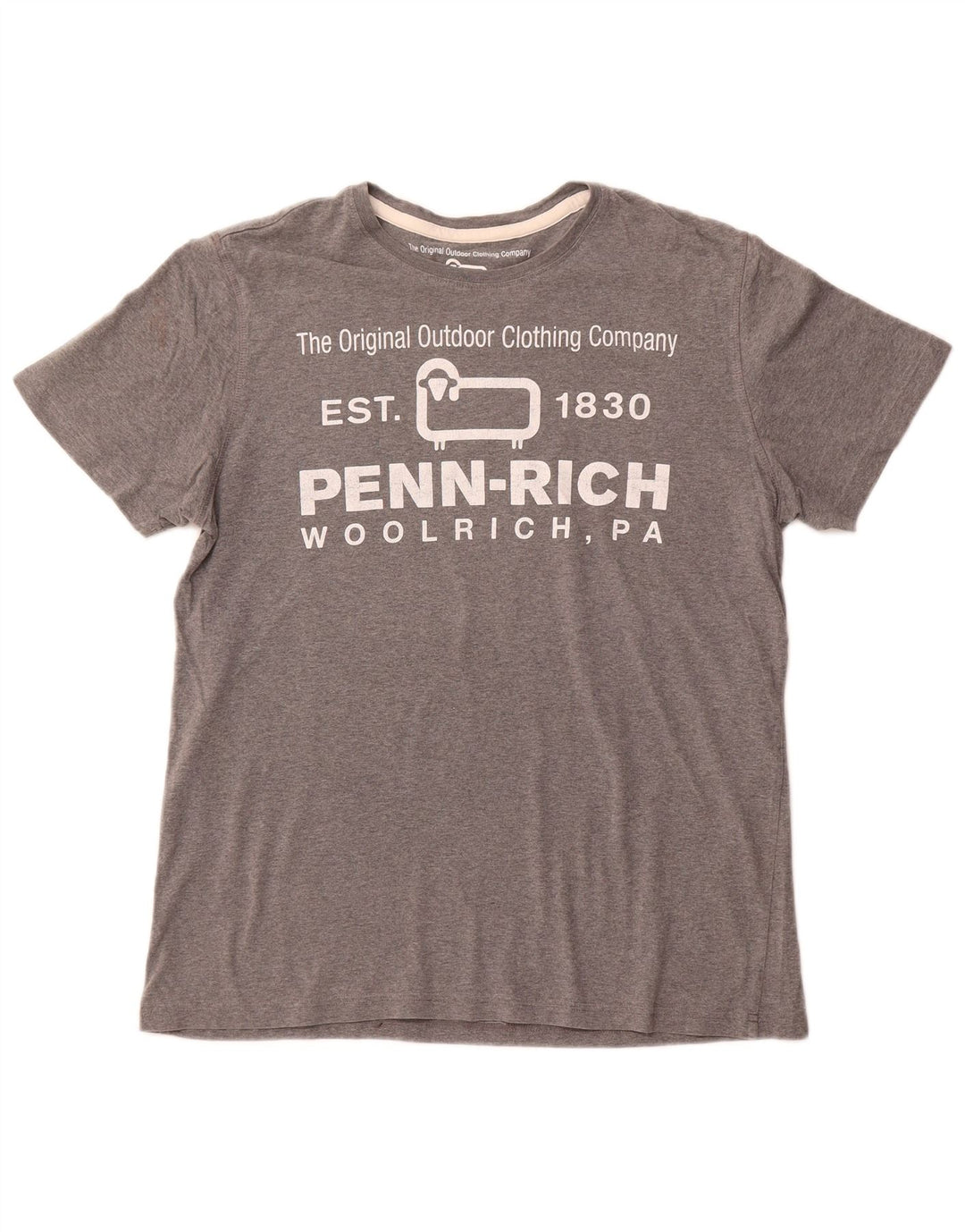 WOOLRICH Damen Penn-Rich Graphic T-Shirt Top UK 14 Large Grau meliert
