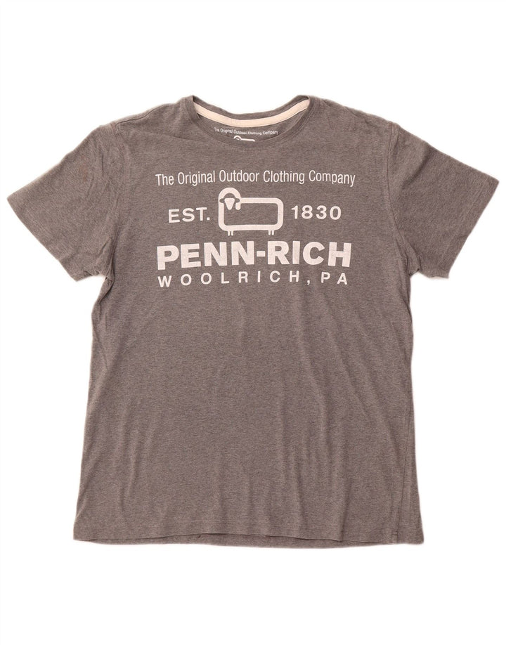 WOOLRICH Damen Penn-Rich Graphic T-Shirt Top UK 14 Large Grau meliert
