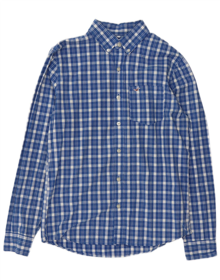 Hollister Kariertes Herrenhemd aus mittelblau karierter Baumwolle