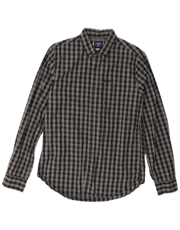 Superdry Herren-Osaka-Hemd aus mittelgrauer Gingham-Baumwolle