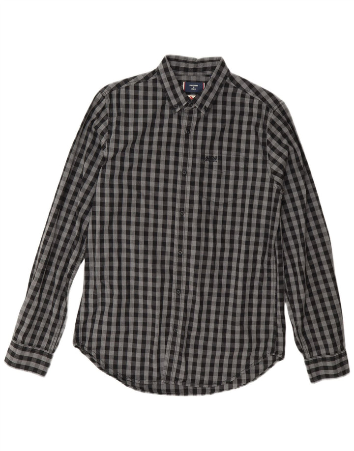 Superdry Herren-Osaka-Hemd aus mittelgrauer Gingham-Baumwolle