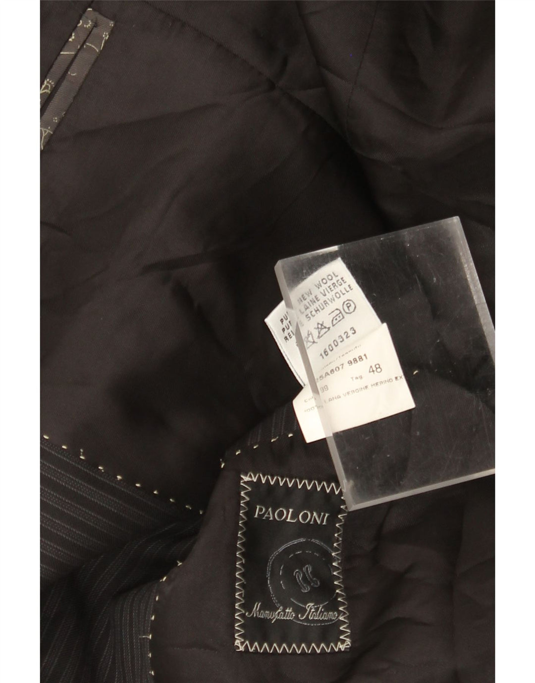 Paoloni Herren-Blazer mit 3 Knöpfen, IT 48, mittelschwarz, Nadelstreifen