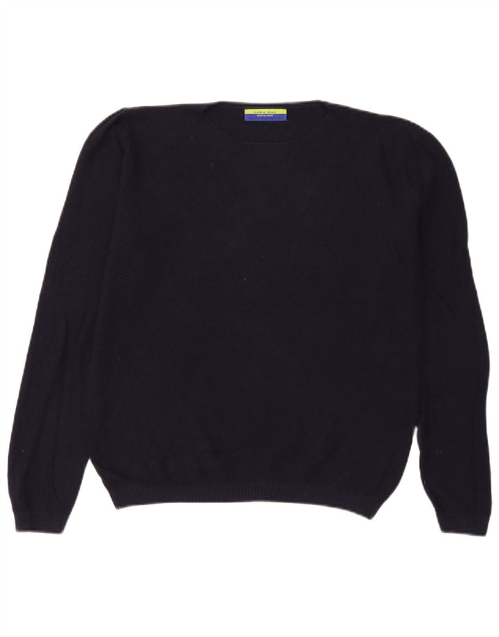 Zara Herren-Pullover mit Rundhalsausschnitt, Größe L, Marineblau