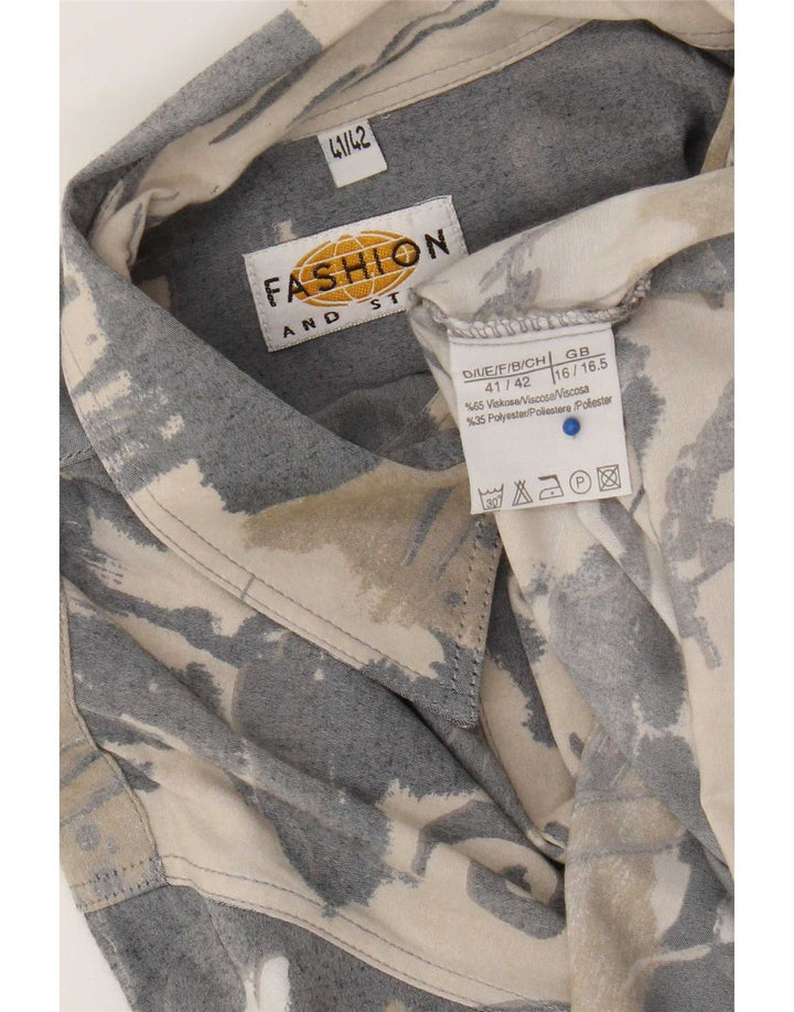 Vintage Herren Hemd mit abstraktem Muster, Größe 41/42, 16 1/2, große graue Viskose