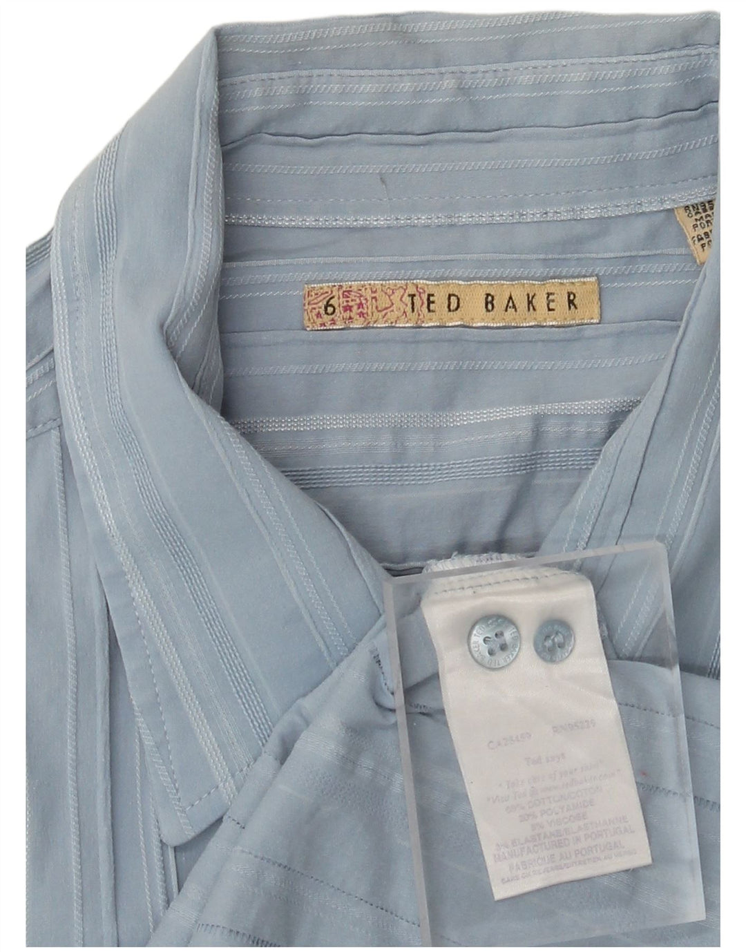 TED BAKER Herrenhemd Größe 6 2XL Blau gestreifte Baumwolle