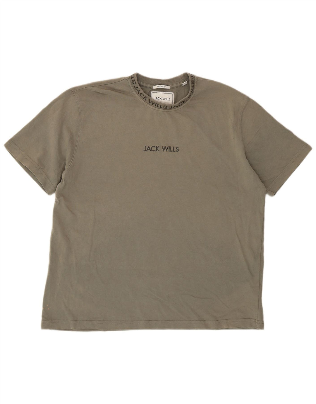 Jack Wills Herren Relaxed Fit T-Shirt-Oberteil aus mittlerer Khaki-Baumwolle