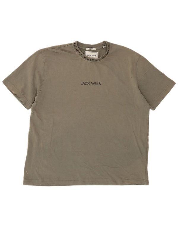 Jack Wills Herren Relaxed Fit T-Shirt-Oberteil aus mittlerer Khaki-Baumwolle
