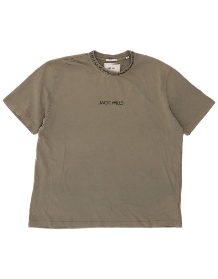 Jack Wills Herren Relaxed Fit T-Shirt-Oberteil aus mittlerer Khaki-Baumwolle