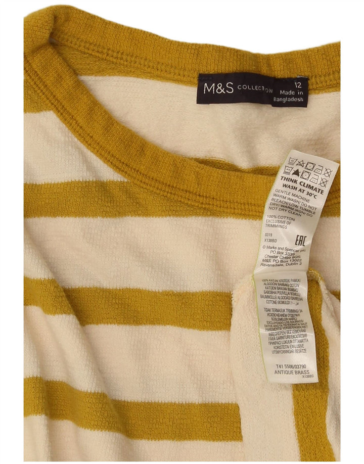 Marks & Spencer Damen Top Langarm UK 12 Mittelgelb gestreift Baumwolle