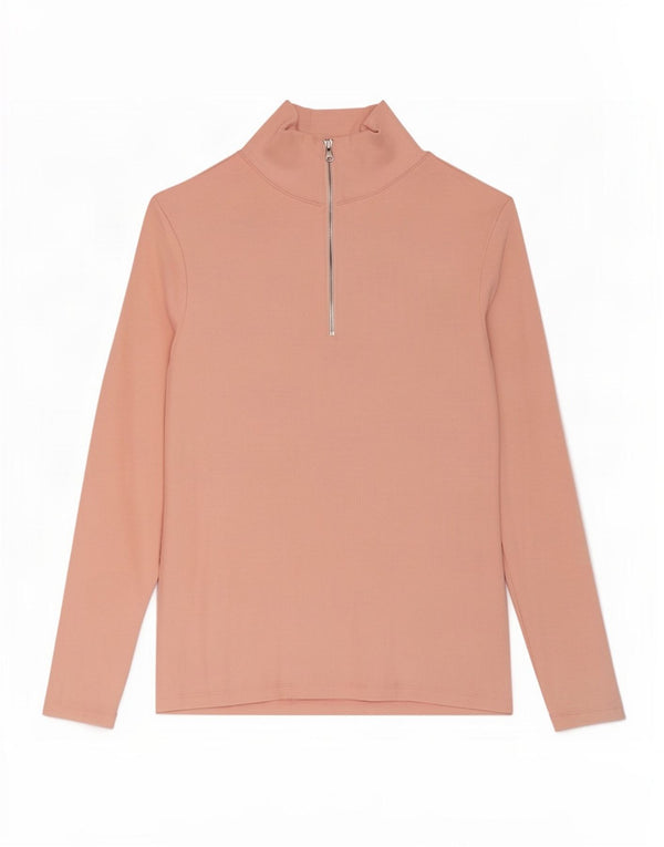 Marks & Spencer Womens Zip Neck Top Langarm UK 18 XL Rosa Baumwolle
