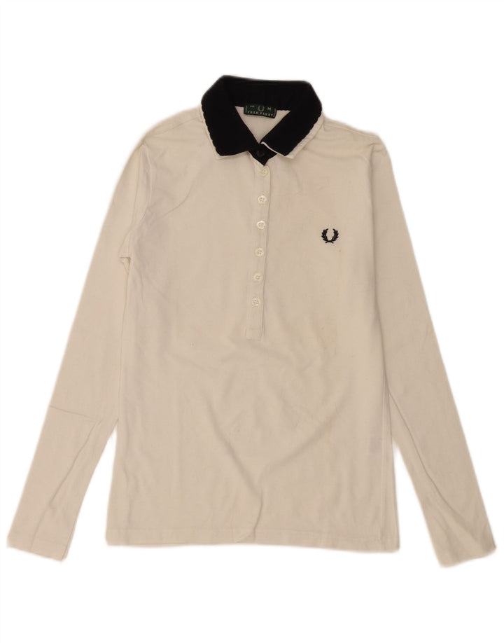 Fred Perry Damen Langarm-Poloshirt UK 12 Mittelweiße Baumwolle