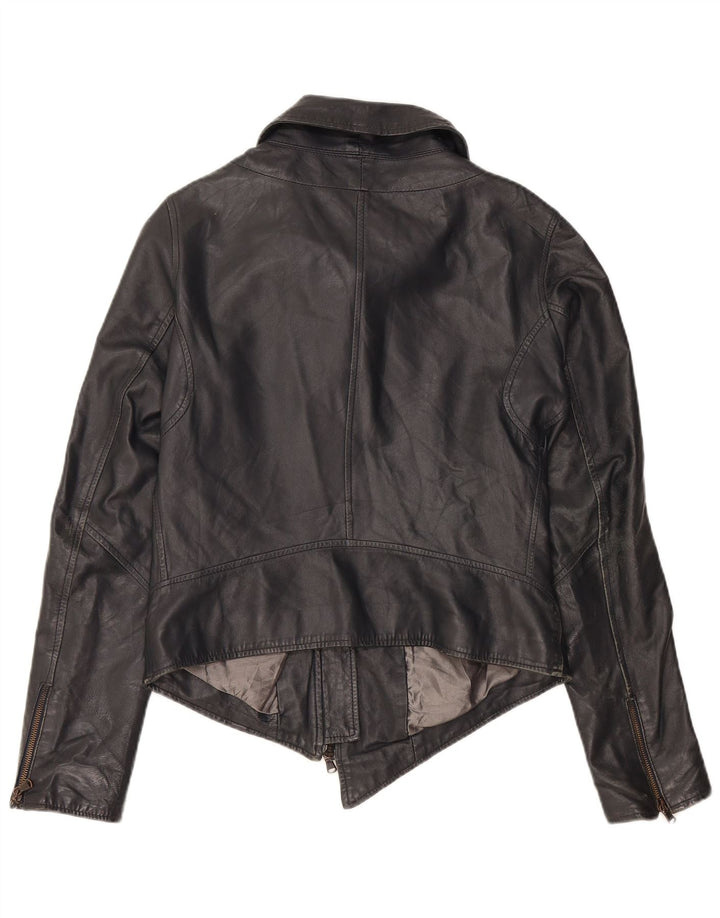 IMPERIAL Womens Asymmetric Leather Jacket UK 14 Large Black Leather